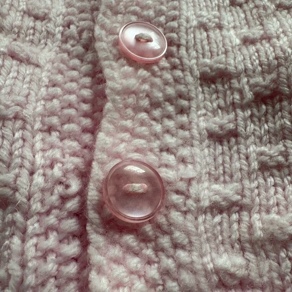 Vintage Grammy Made Pink Knitted Baby Sweater Hidden Snaps Button Placket 9-12M